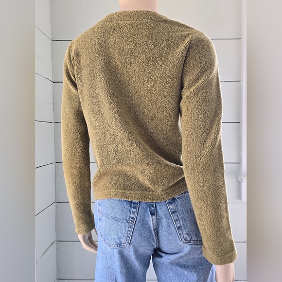 Vintage 90's  Hi-Time Olive Green  Fuzzy Knit Pullover Sweater Grommet Detail - Picture 4 of 5